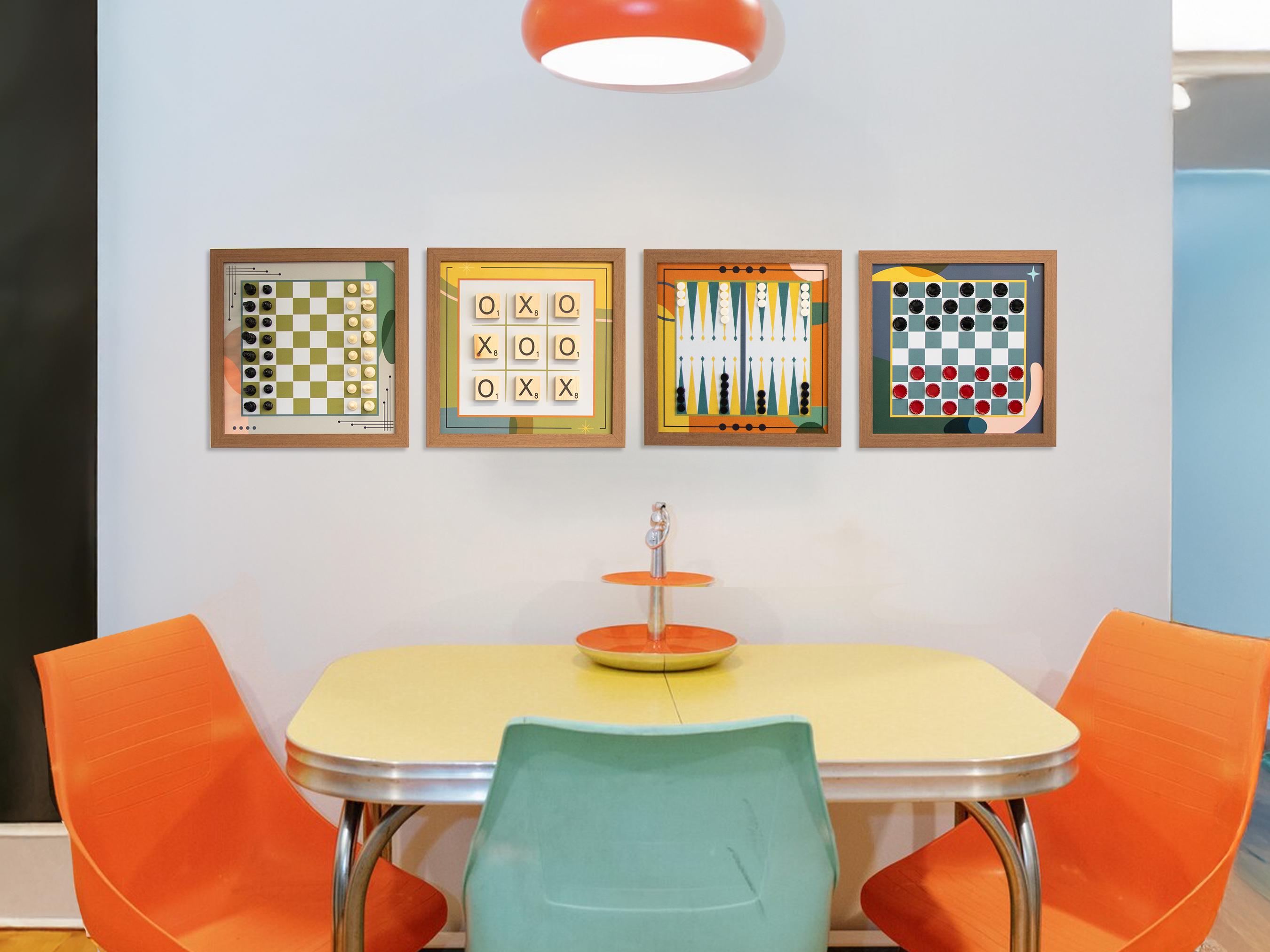 Mid-Century Modern Magnetic Game Set | Chess Set | Board Game | Room Decor | Game Room decor | Wall Games | Basement Decor | MCM Wall Art